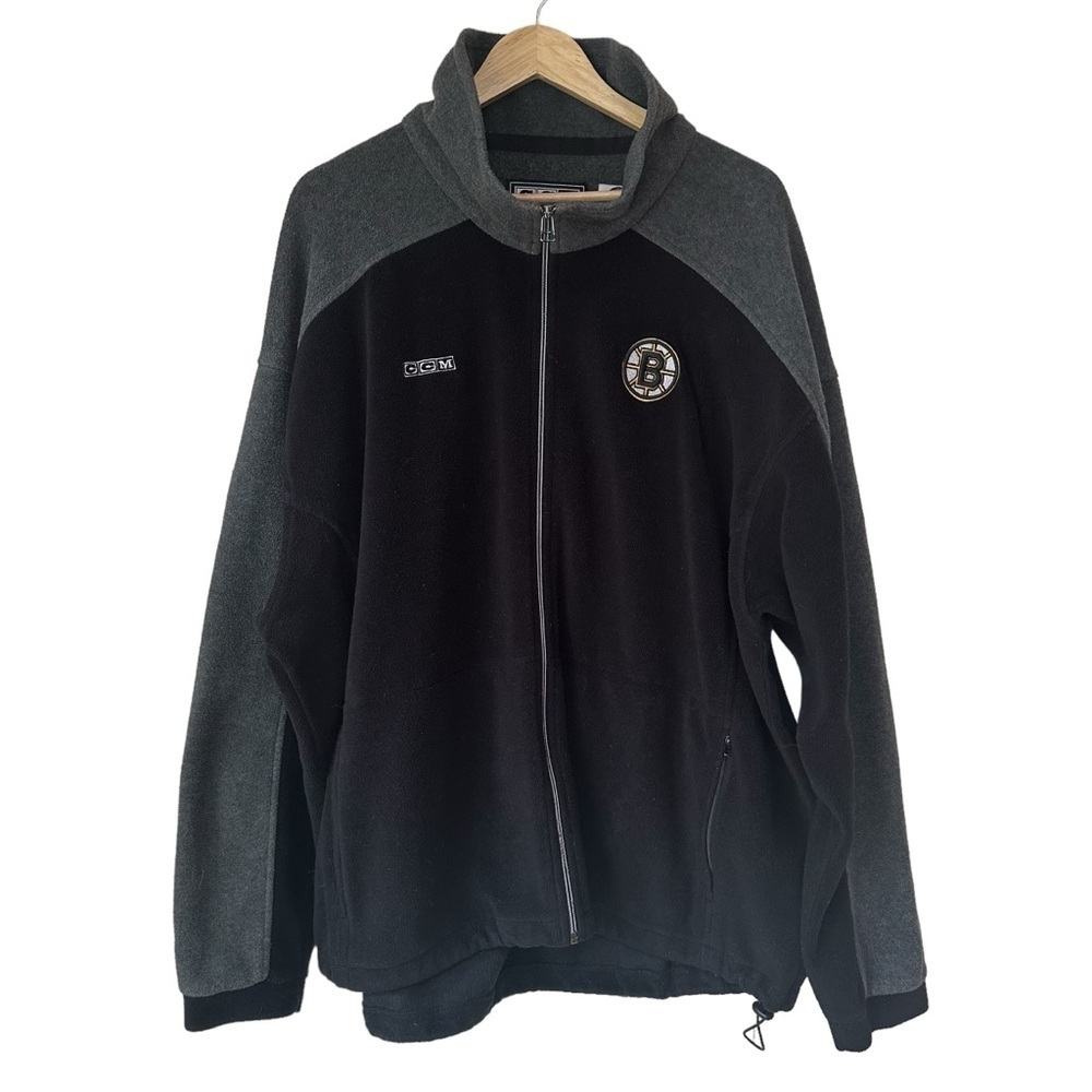 CCM Boston Bruins Men’s Fleece Full Zipper Jacket, Black, XL